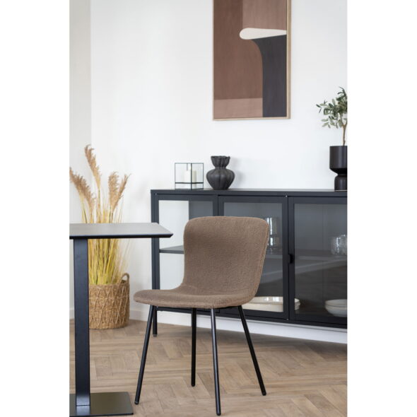 House Nordic - Halden Dining Chair - Esszimmerstuhl, Kunstfell, dunkelbraun, schwarze Beine, HN1092 – Bild 2