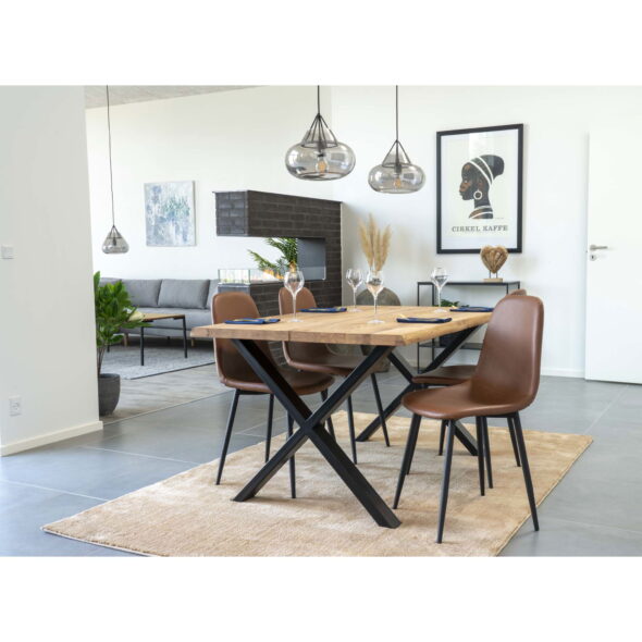 House Nordic - Stockholm Dining Chair – Esszimmerstuhl, PU-Leder, Vintage-Hellbraun, schwarze Beine, HN1224 – Bild 2