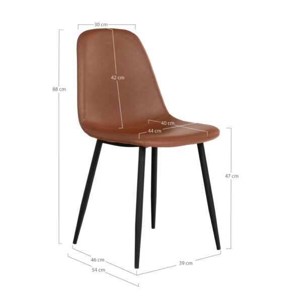 House Nordic - Stockholm Dining Chair – Esszimmerstuhl, PU-Leder, Vintage-Hellbraun, schwarze Beine, HN1224 – Bild 6
