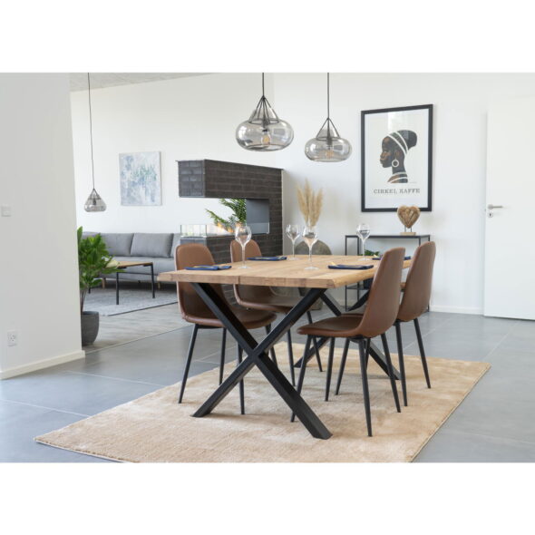 House Nordic - Stockholm Dining Chair – Esszimmerstuhl, PU-Leder, Vintage-Hellbraun, schwarze Beine, HN1224 – Bild 7