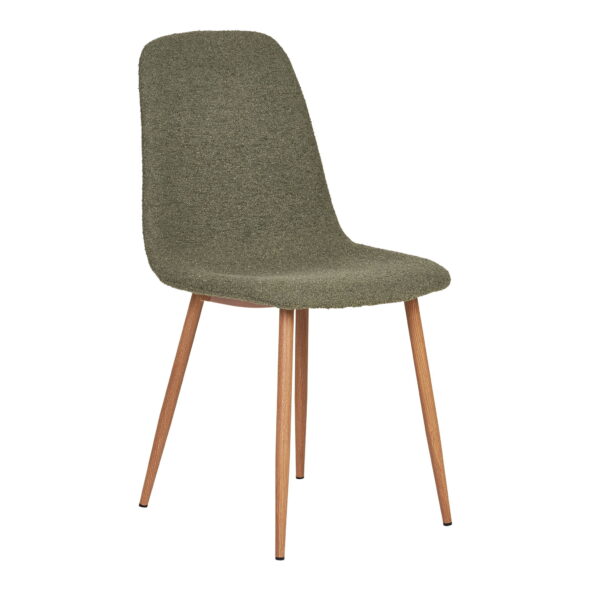 House Nordic - Stockholm Dining Chair - Esszimmerstuhl, Bouclé, dunkelgrün, holzähnliche Beine, HN1236