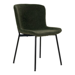 House Nordic - Maceda Dining Chair – Esszimmerstuhl, Bouclé, dunkelgrün, schwarze Beine, HN1241