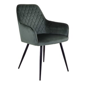 House Nordic - Harbo Dining Chair – Esszimmerstuhl, Samt, grün, schwarze Beine, HN1206