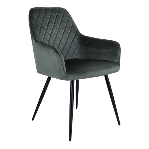 House Nordic - Harbo Dining Chair – Esszimmerstuhl, Samt, grün, schwarze Beine, HN1206