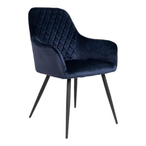 House Nordic - Harbo Dining Chair – Esszimmerstuhl, Samt, blau, schwarze Beine, HN1205