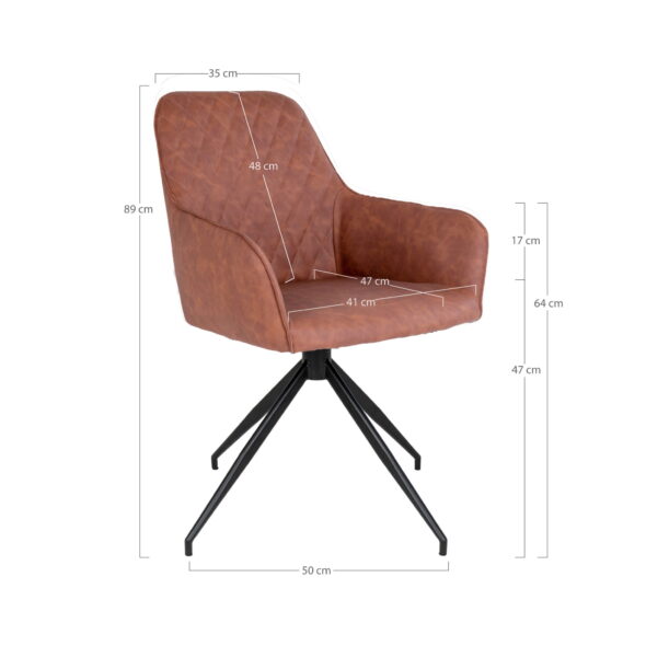 House Nordic - Harbo Esszimmerstuhl mit Drehgelenk – Esszimmerstuhl mit Drehgelenk, PU-Leder, Vintage-Braun, schwarze Beine, HN1220 – Bild 3
