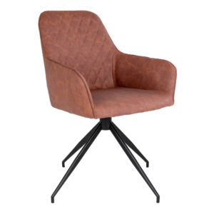 House Nordic - Harbo Esszimmerstuhl mit Drehgelenk – Esszimmerstuhl mit Drehgelenk, PU-Leder, Vintage-Braun, schwarze Beine, HN1220