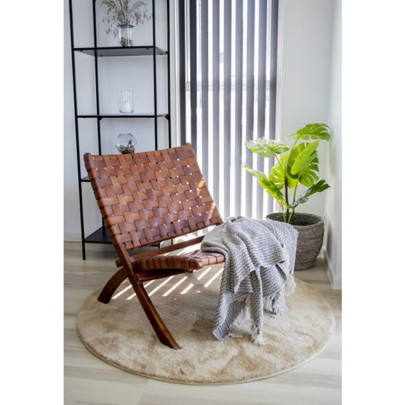 House Nordic - Perugia Klappstuhl – Klappstuhl, Leder, braun, Beine aus Teakholz – Bild 2