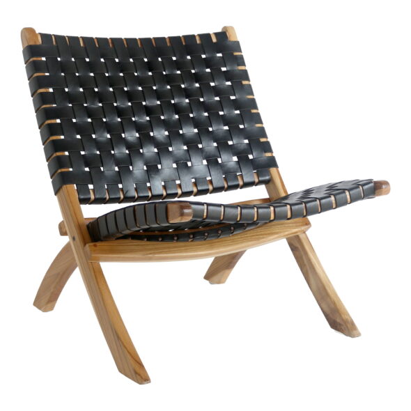 House Nordic - Perugia Klappstuhl – Klappstuhl, Leder, schwarz, Beine aus Teakholz