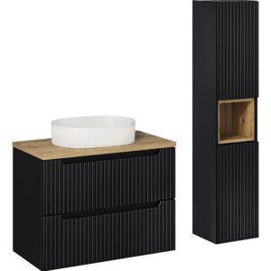 80 cm großes Möbelset mit einer Arbeitsplatte, einem Beyond-Aufsatzwaschbecken und einem Hochschrank
