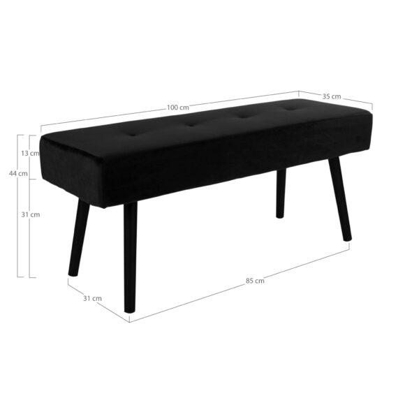 House Nordic - Skiby Bench – Bank, Samt, schwarz, schwarze Beine, 100 x 35 x 44 cm, HN1207 – Bild 4