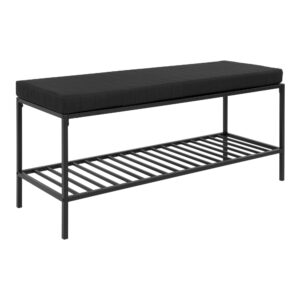 House Nordic - Vita Bench – Bank mit Kissen und Ablage, schwarz mit schwarzen Beinen, 100 x 36 x 48,5 cm