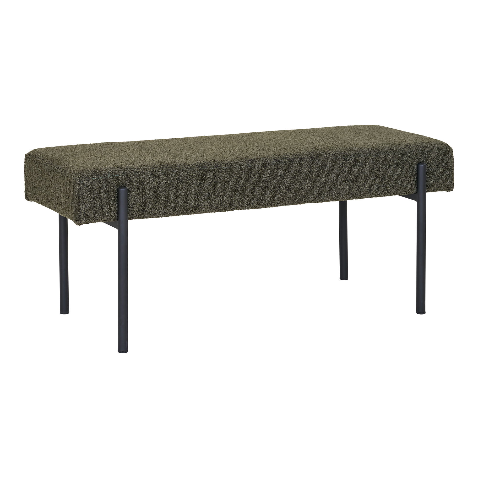 House Nordic - Swindon Bench - Bank, Bouclé, dunkelgrün, schwarze Beine 100x36x42,5 cm, HN1241 – Bild 3