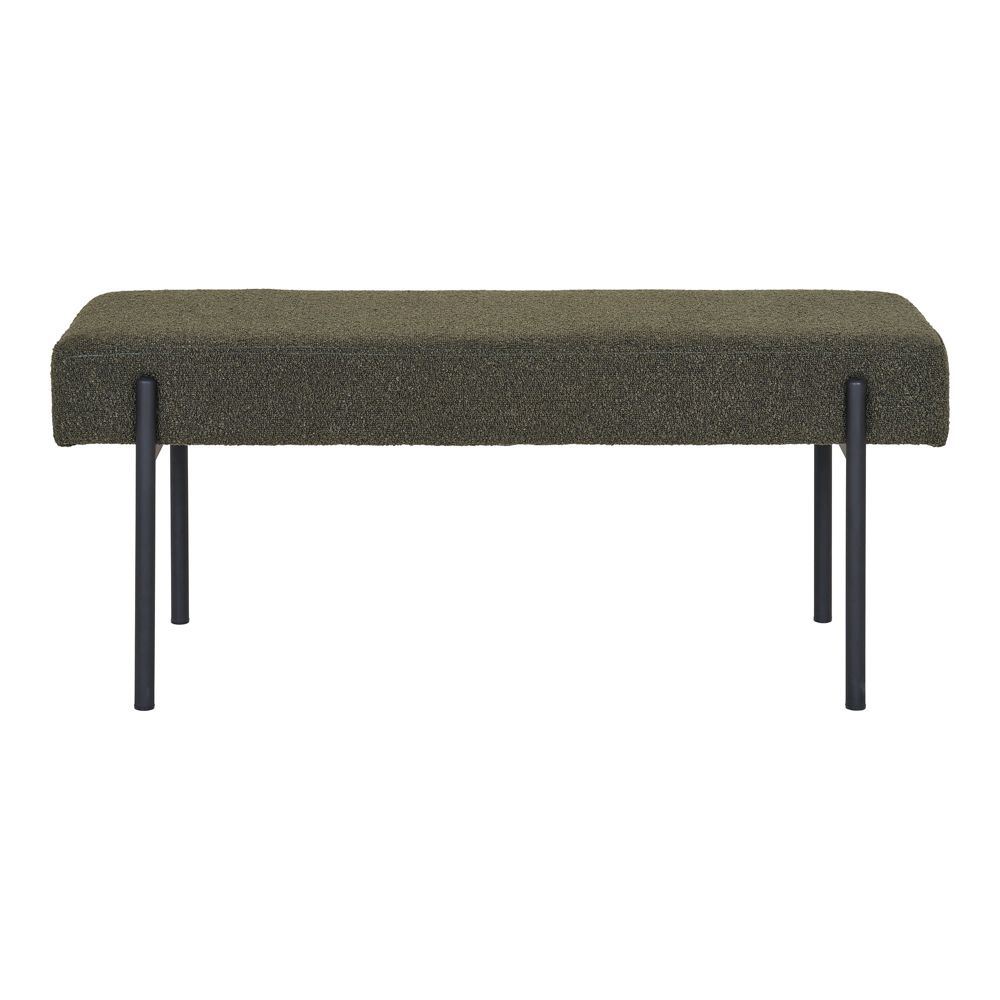House Nordic - Swindon Bench - Bank, Bouclé, dunkelgrün, schwarze Beine 100x36x42,5 cm, HN1241