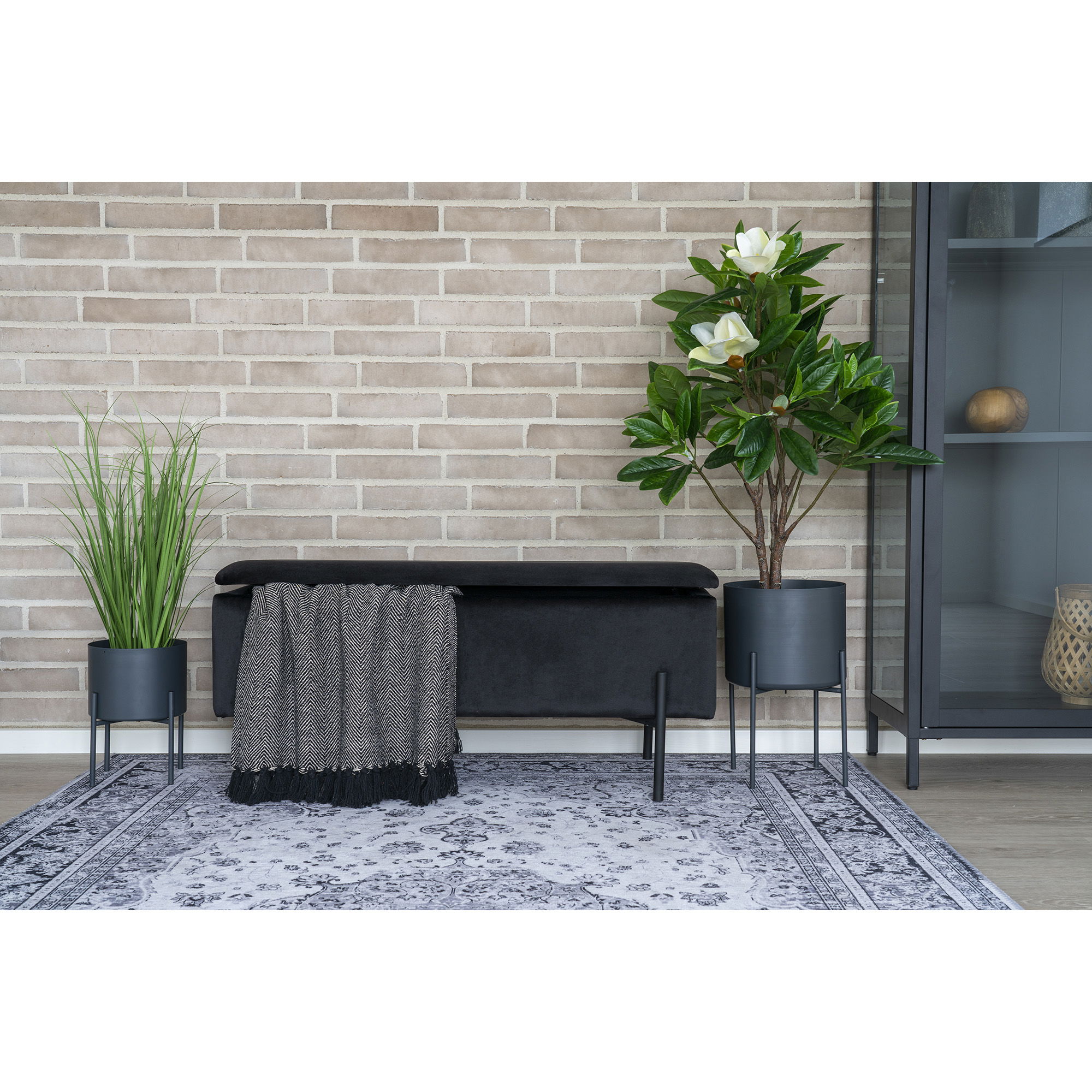 House Nordic - Watford Bench – Bank mit Stauraum, Samt, schwarz 95x36,5x43 cm, HN1207 – Bild 2