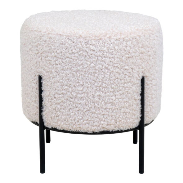 House Nordic - Alford Pouf - Pouf, Teddy, weiß, schwarze Beine ø35,5x37 cm, HN1090 – Bild 2