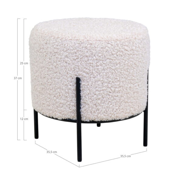 House Nordic - Alford Pouf - Pouf, Teddy, weiß, schwarze Beine ø35,5x37 cm, HN1090 – Bild 3