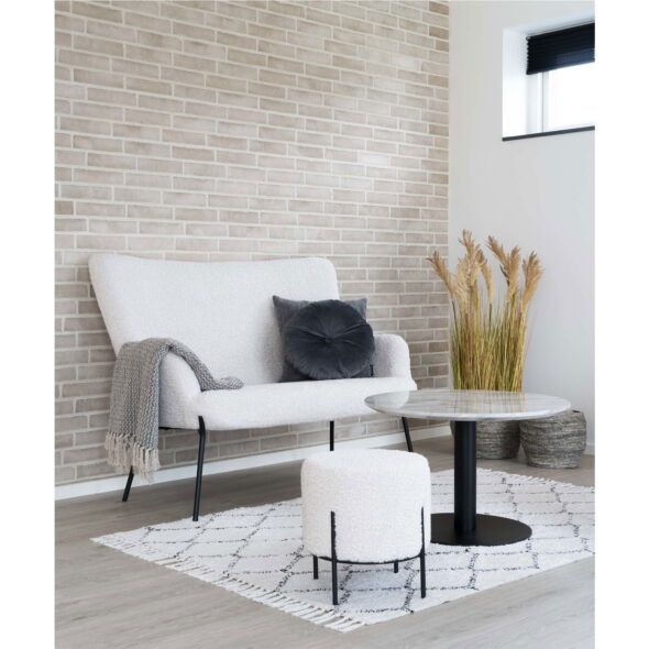 House Nordic - Alford Pouf - Pouf, Teddy, weiß, schwarze Beine ø35,5x37 cm, HN1090 – Bild 5