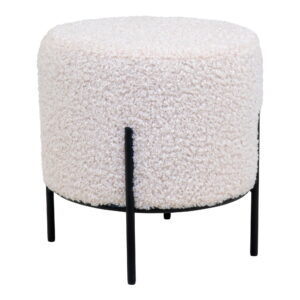 House Nordic - Alford Pouf - Pouf, Teddy, weiß, schwarze Beine ø35,5x37 cm, HN1090