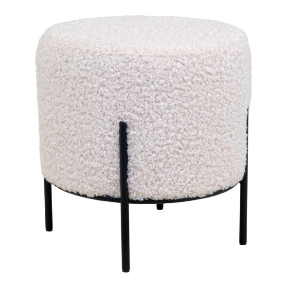 House Nordic - Alford Pouf - Pouf, Teddy, weiß, schwarze Beine ø35,5x37 cm, HN1090