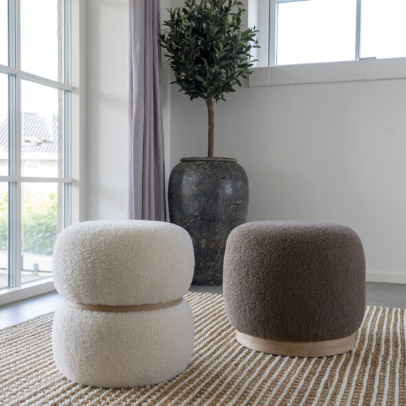 House Nordic - Belfort Pouf - Pouf aus Teddy, braun, Ø44,5x40 cm, HN1238 – Bild 2