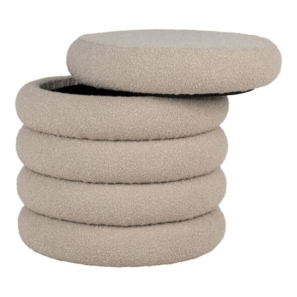 House Nordic - Brooklyn Pouf – Pouf mit Stauraum, Bouclé, Beige, Ø44x44 cm, HN1242 – Bild 3