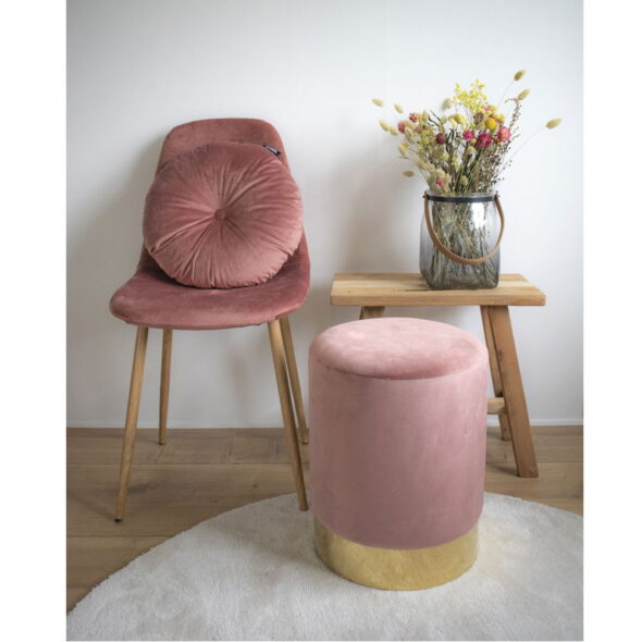 House Nordic - Gamby Pouf – Pouf, Samt, rosa, messingfarbener Sockel ø34x43 cm, HN1214 – Bild 2