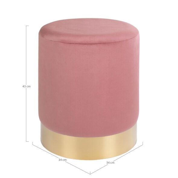 House Nordic - Gamby Pouf – Pouf, Samt, rosa, messingfarbener Sockel ø34x43 cm, HN1214 – Bild 3