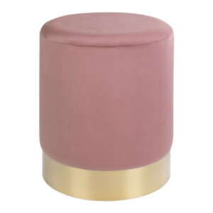 House Nordic - Gamby Pouf – Pouf, Samt, rosa, messingfarbener Sockel ø34x43 cm, HN1214