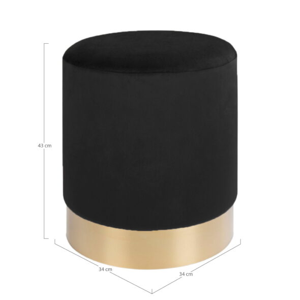 House Nordic - Gamby Pouf – Pouf, Samt, schwarz, messingfarbener Sockel ø34x43 cm, HN1207 – Bild 3