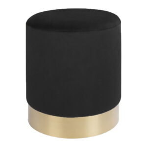 House Nordic - Gamby Pouf – Pouf, Samt, schwarz, messingfarbener Sockel ø34x43 cm, HN1207