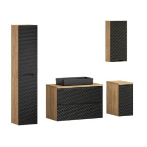 90 cm großes Möbelset mit einer Arbeitsplatte, einem Slim-Aufsatzwaschbecken und einem Hochschrank
