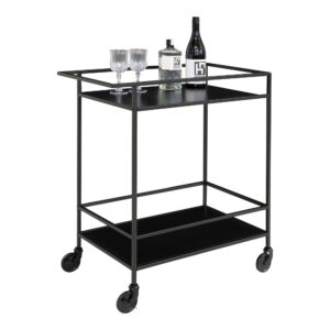 House Nordic - Vita Barwagen - Barwagen mit 2 Ablagen, schwarz, schwarzer Rahmen 68x40x79 cm
