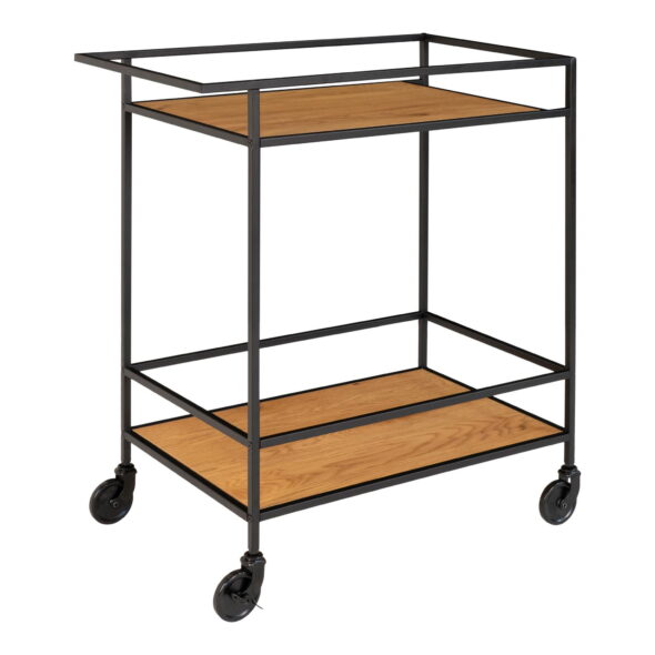 House Nordic - Vita Barwagen – Barwagen mit 2 Ablagen, Eichenoptik, schwarzer Rahmen 68x40x79 cm – Bild 3