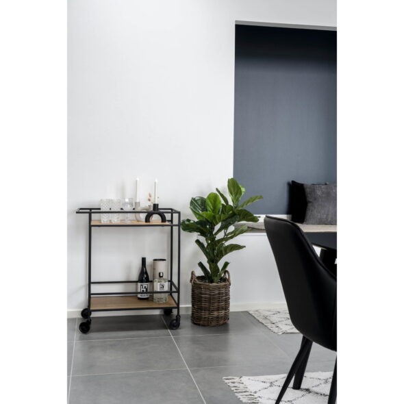 House Nordic - Vita Barwagen – Barwagen mit 2 Ablagen, Eichenoptik, schwarzer Rahmen 68x40x79 cm – Bild 7