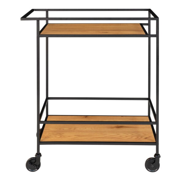 House Nordic - Vita Barwagen – Barwagen mit 2 Ablagen, Eichenoptik, schwarzer Rahmen 68x40x79 cm – Bild 5