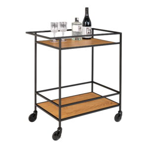 House Nordic - Vita Barwagen – Barwagen mit 2 Ablagen, Eichenoptik, schwarzer Rahmen 68x40x79 cm
