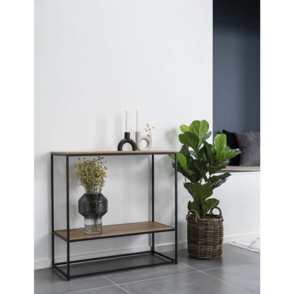House Nordic - Vita Konsolentisch – Konsolentisch, 2 Ablagen, Eichenoptik, schwarzes Gestell 80x36x80 cm – Bild 2