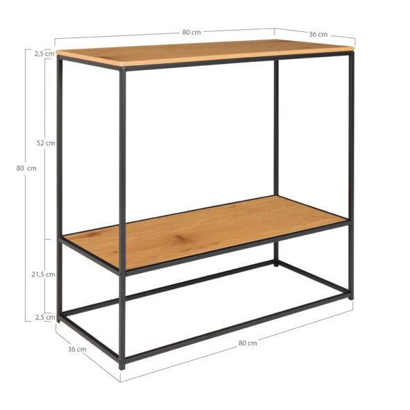 House Nordic - Vita Konsolentisch – Konsolentisch, 2 Ablagen, Eichenoptik, schwarzes Gestell 80x36x80 cm – Bild 6