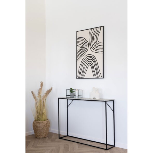 House Nordic - Vita Konsolentisch – Konsolentisch, 1 Ablage, Travertin-Optik, schwarzes Gestell 110 x 26 x 80 cm – Bild 2