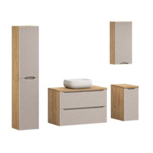 90 cm großes Möbelset mit Arbeitsplatte, Nika-Aufsatzwaschbecken und Hochschrank