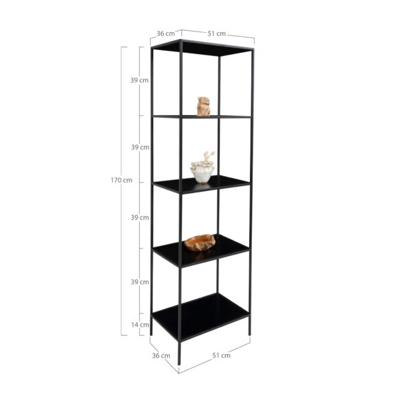 House Nordic - Vita Regal - Regal, 5 Regale, schwarz, schwarzer Rahmen 51x36x170 cm – Bild 6
