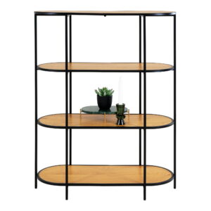 House Nordic - Vita Regal - Ovales Regal, 4 Regale, Eichenoptik, schwarzer Rahmen 85x36x111 cm