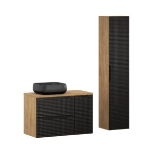 90 cm großes Möbelset mit Arbeitsplatte, Nika-Aufsatzwaschbecken und Hochschrank