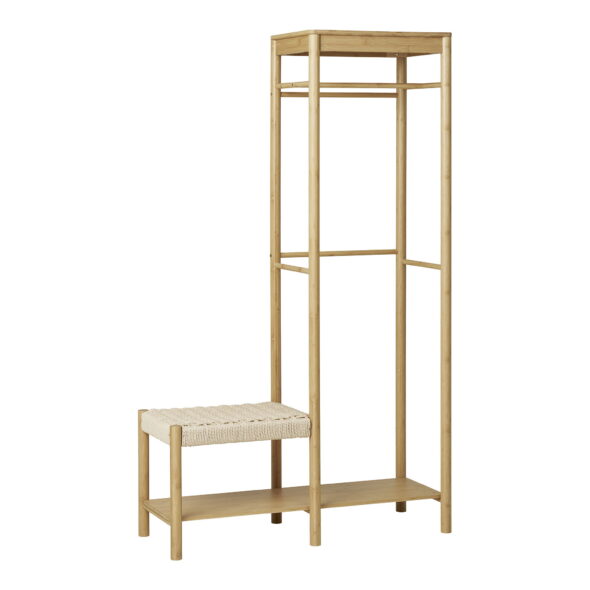 House Nordic - Ember Kleiderständer – Kleiderständer mit Bank aus Naturgeflecht, Bambus, Natur, 36 x 95 x 165 cm – Bild 3
