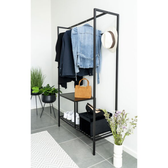 House Nordic - Vita Kleiderschrank – Kleiderschrank, 2 Regale, schwarz, schwarzer Rahmen 101 x 38 x 170 cm – Bild 2