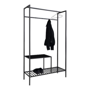 House Nordic - Vita Kleiderschrank – Kleiderschrank, 2 Regale, schwarz, schwarzer Rahmen 101 x 38 x 170 cm
