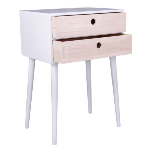 House Nordic - Rimini Beistelltisch – Beistelltisch, weiß, 2 Schubladen aus Naturholz 32 x 45 x 65,5 cm – Bild 2