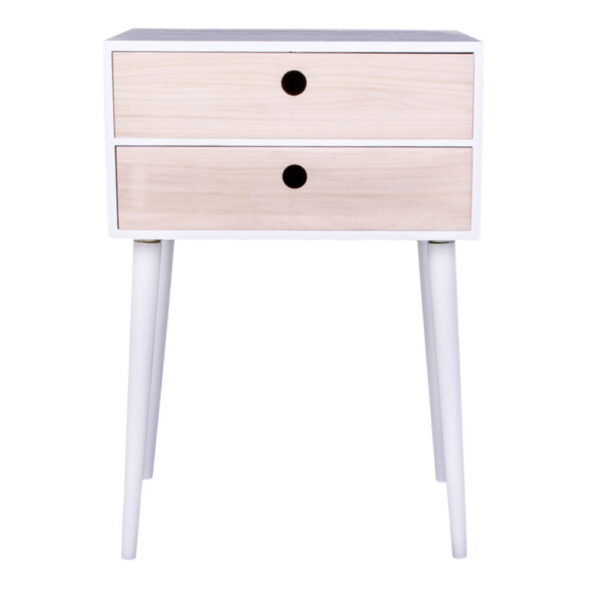 House Nordic - Rimini Beistelltisch – Beistelltisch, weiß, 2 Schubladen aus Naturholz 32 x 45 x 65,5 cm – Bild 3