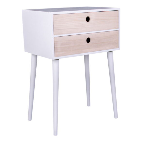 House Nordic - Rimini Beistelltisch – Beistelltisch, weiß, 2 Schubladen aus Naturholz 32 x 45 x 65,5 cm